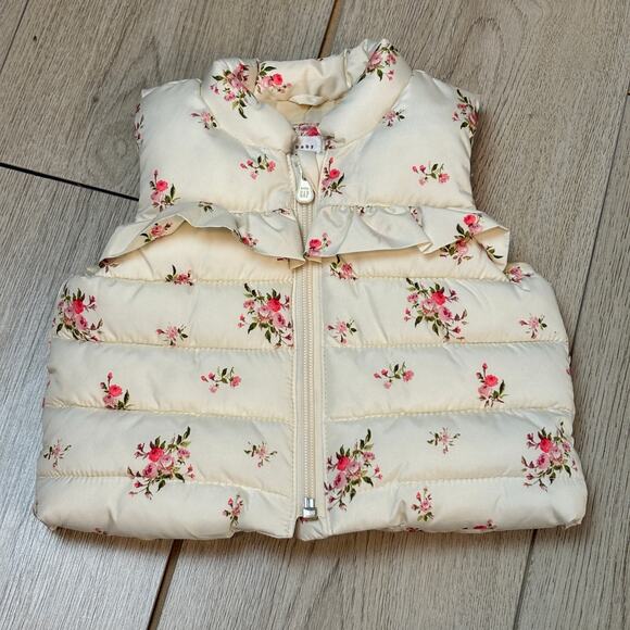 Baby Gap Cream Floral Puffer Vest Zip Up Girls Infant Size 0-6 - Picture 1 of 4